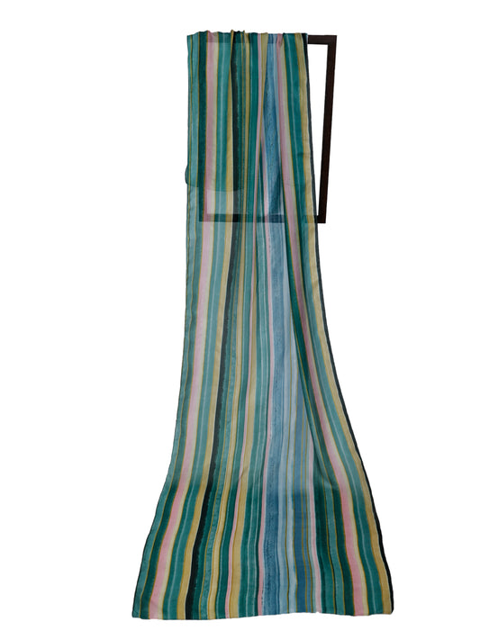 Vertical Stripes Pattern Print Pure Silk Designer Scarf