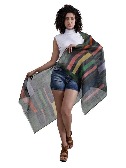 Bufanda de diseño de merino fino con diseño geométrico