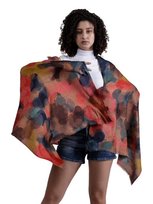 Confetti Lights Abstract Scarf – Pure Cashmere Wool Designer Wrap | Multicolor Artistic Print