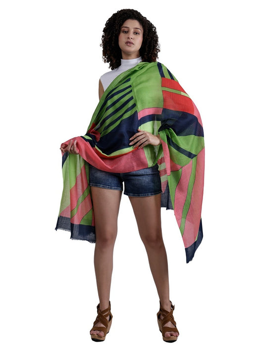 Earthy Glass Geometrical Merino Silk Designer Scarf