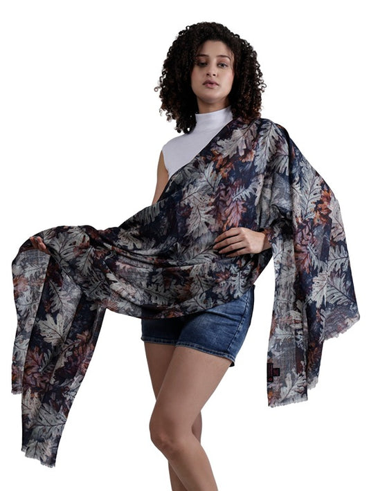 Floral Fine Twill Merino Silk Designer Scarf