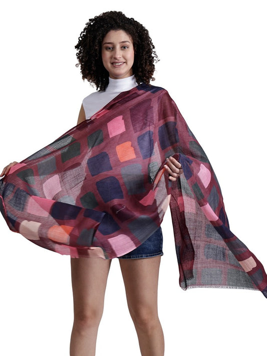 Geometrical Fine Twill Merino Silk Designer Scarf