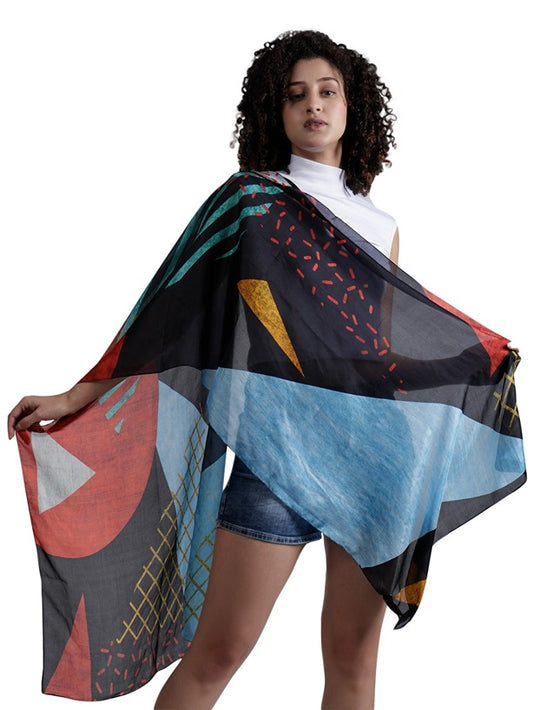 Modern Geometry Merino Silk Scarf – Bold Abstract Graphic Prin