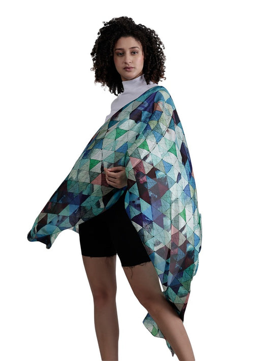 Prism Horizon Geometric Scarf – Merino Wool Silk Designer Wrap | Triangular Abstract Print