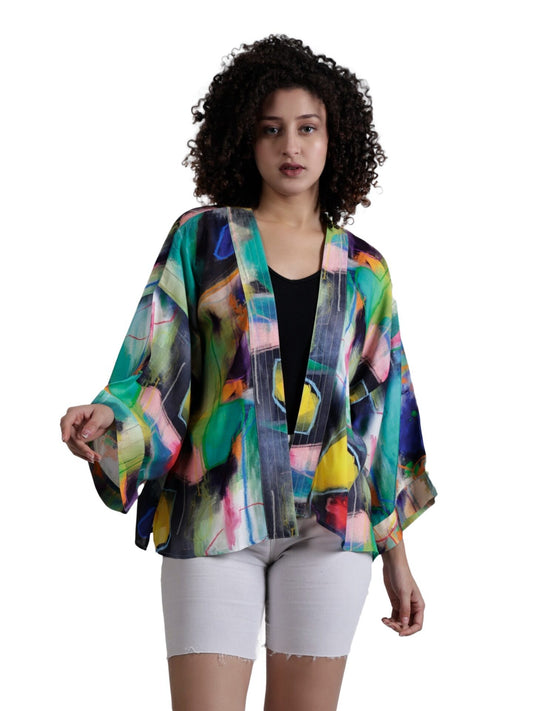 Abstract Cotton Muslin Short Kimono
