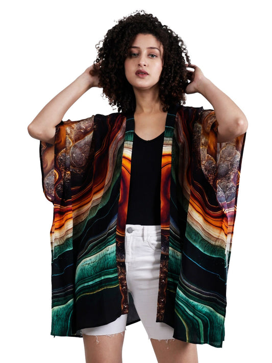 Abstract Art Viscose Crepe Kaftan Cape