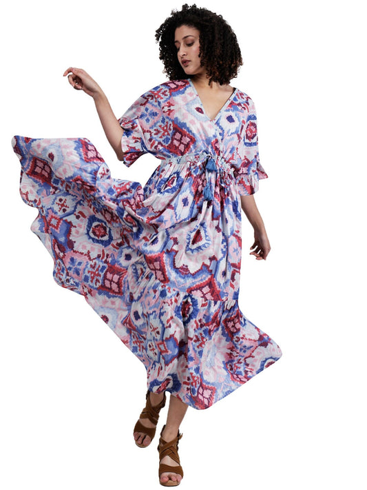 Abstract Screen Print Empire Waist Maxi Dress