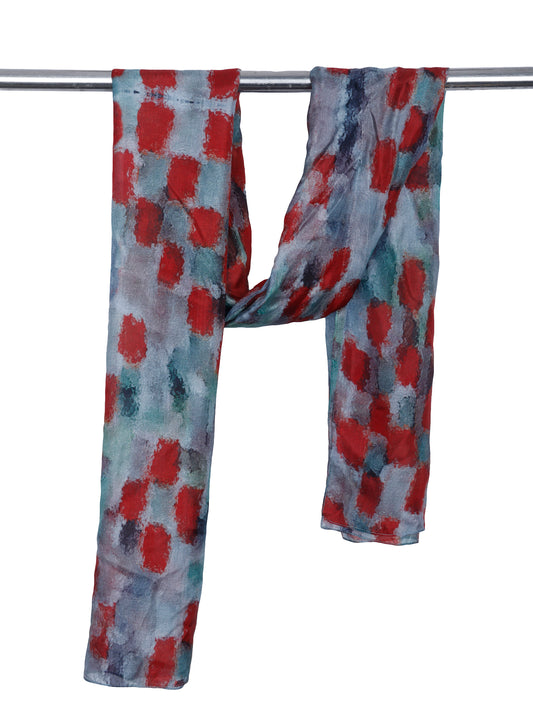 Crimson Brushstrokes Abstract Print Pure Silk Designer Scarf | Modern Artistic Wrap