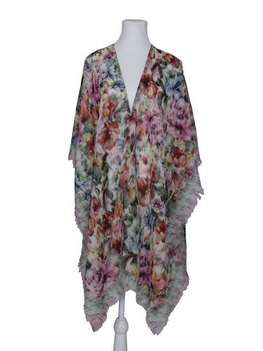 Floral Art Merino Wool Travel Cape