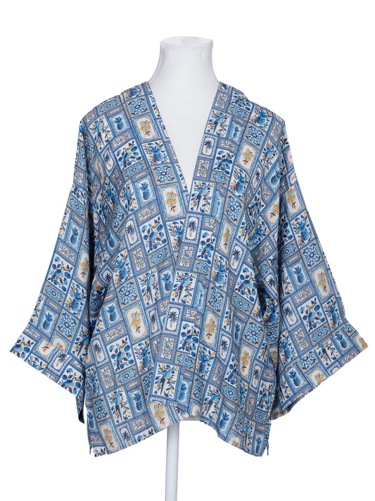 Kimono court en mousseline de coton fleurie