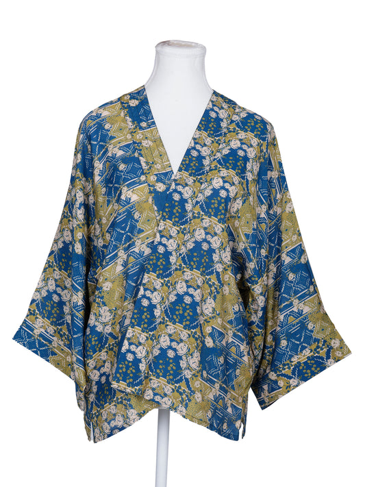 Abstract Print Cotton Muslin Short Kimono