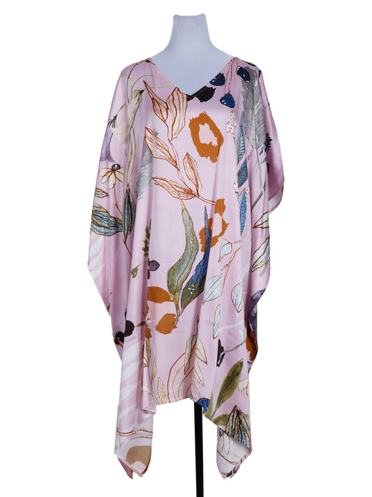 Floral Print Long Silk Kaftan