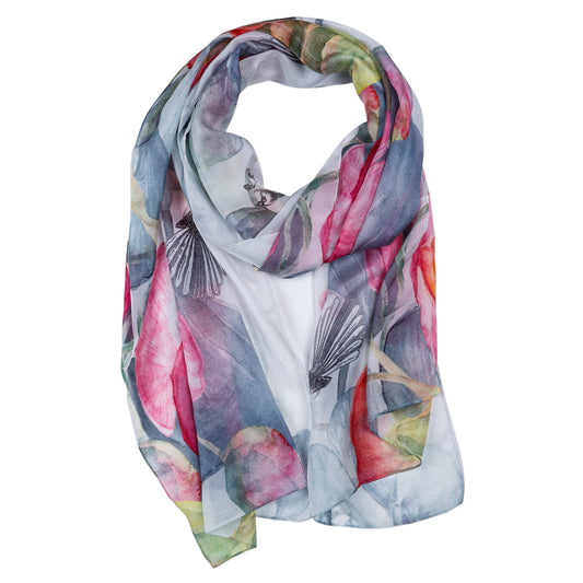 Orchid Bloom Botanical Scarf – Pure Silk Designer Wrap | Elegant Floral Nature Print