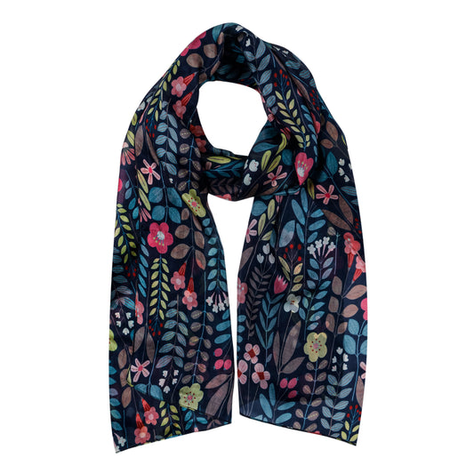 Wild Meadow Garden Scarf – Pure Silk | Botanical Floral Print Designer Wrap