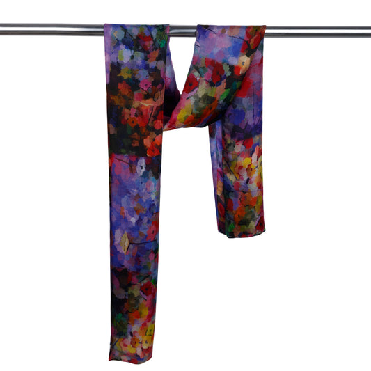 Impressionist Garden Bloom Scarf – Pure Silk Modal | Colorful Abstract Floral Wrap