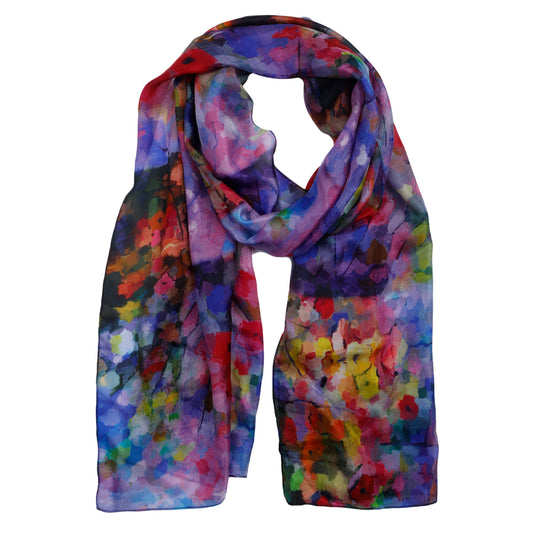 Impressionist Garden Bloom Scarf – Pure Silk Modal | Colorful Abstract Floral Wrap