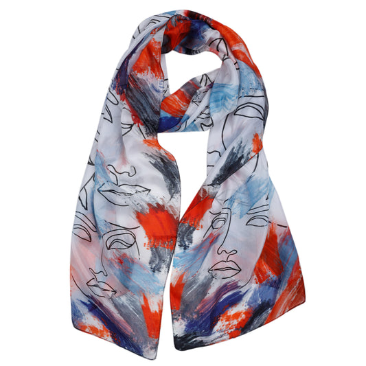 Abstract Face Art Print Pure Silk Designer Scarf