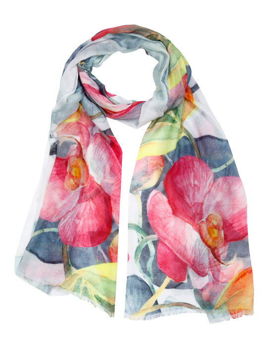 Orchid Bloom Botanical Scarf – Modal Silk Designer Wrap | Elegant Floral Nature Print