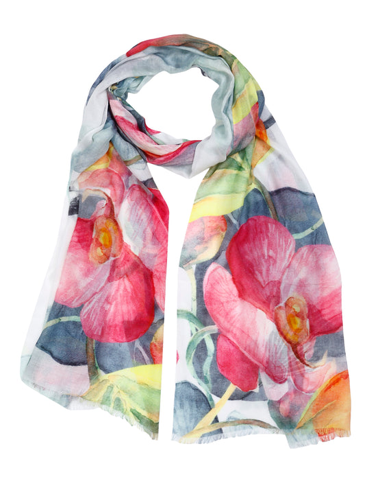 Orchid Bloom Botanical Scarf – Cotton Modal Designer Wrap | Elegant Floral Nature Print