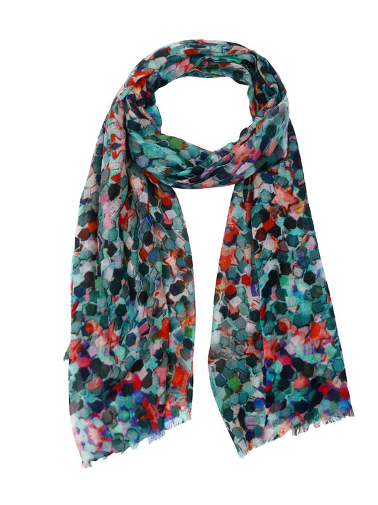 Mosaic Mirage Abstract Scarf – Merino Wool Silk Designer Wrap | Multicolour Geometric Print