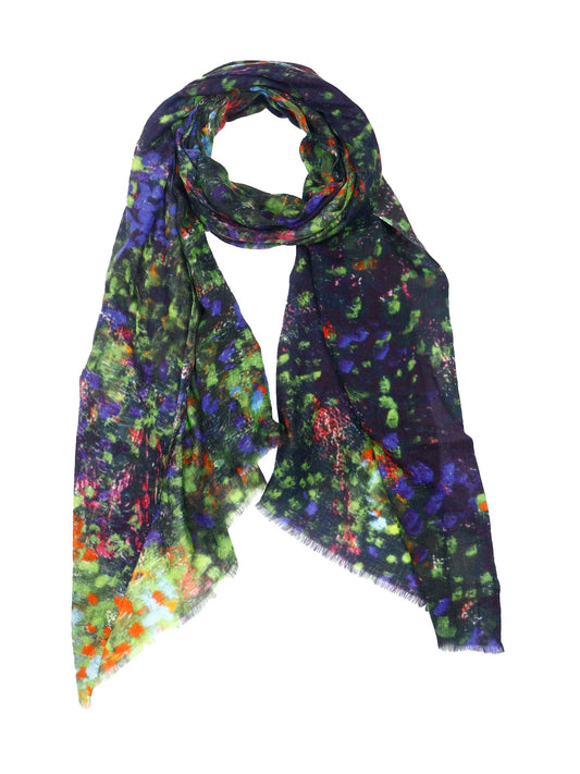 Enchanted Garden Abstract Scarf – Fine Merino Wool Designer Wrap | Multicolor Floral Brushstroke Print