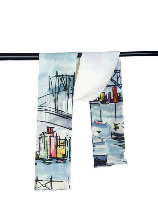 Sydney Harbour Dream Scarf – Fine Merino Wool | Opera House & Harbour Bridge Watercolour Wrap