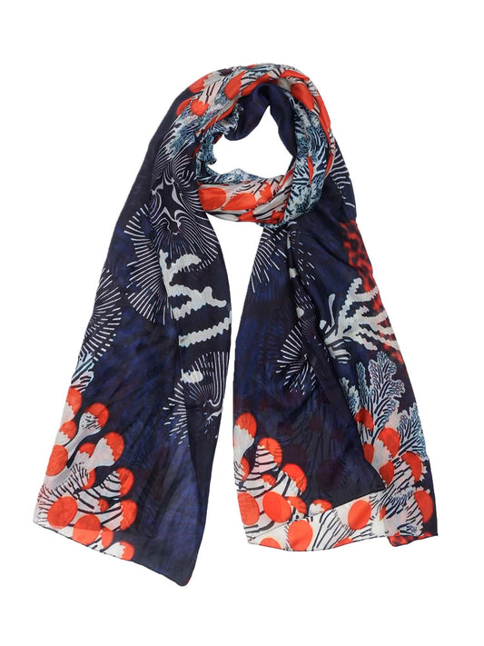 Chrysanthemum Japanese Pure Silk Designer Scarf – Sea Urchin Motifs