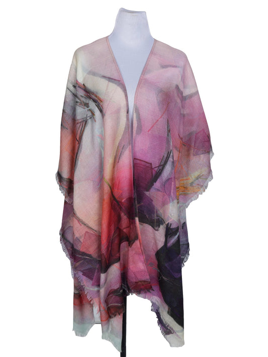 Watercolour Textured Merino Wool Travel Cape