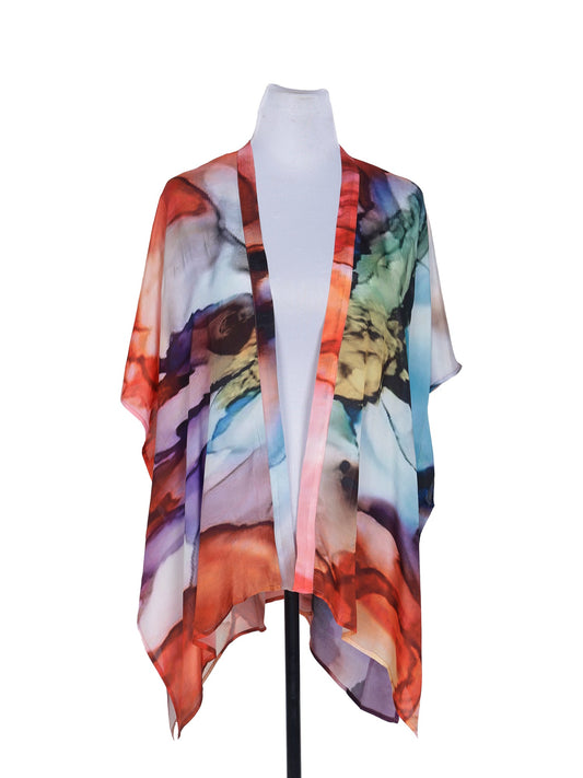 Floral Watercolor Viscose Crepe Kaftan Cape