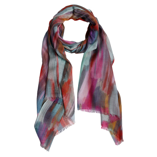 Painterly Mosaic Merino Wool Scarf – Abstract Brushstroke Art Print