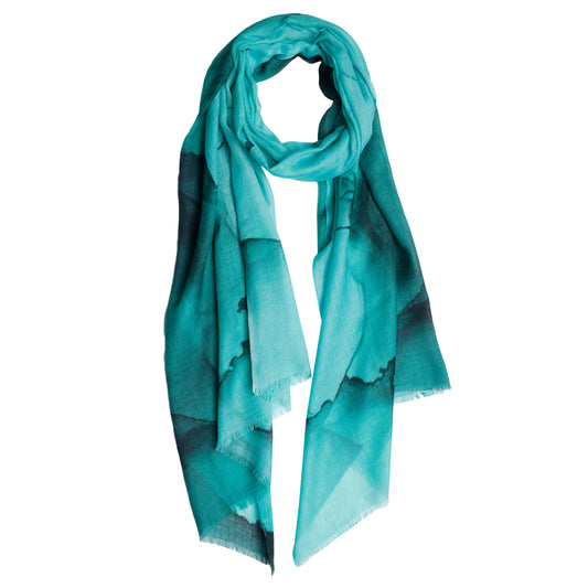 Aqua Mirage Abstract Scarf – Cotton Modal Designer Wrap | Turquoise Artistic Print