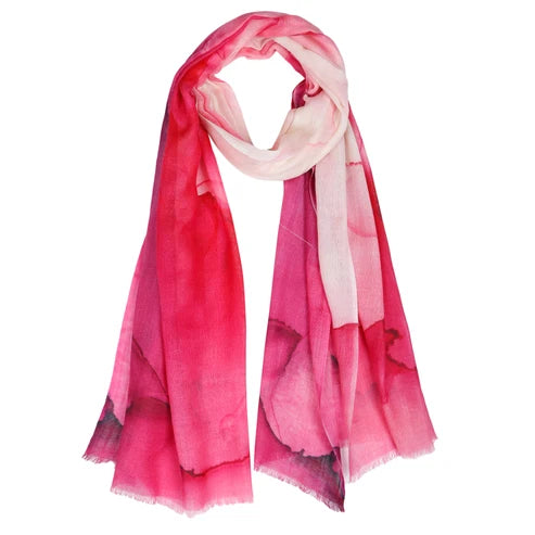 Rosé Dreams Abstract Scarf – Fine Merino Wool Designer Wrap | Pink Watercolor Art Print