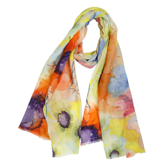Bufanda de diseño de seda merino fina con diseño floral