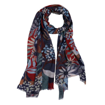 Midnight Bloom Abstract Floral Scarf – Merino Wool Silk | Botanical Wearable Art Wrap