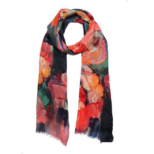Peony Garden Abstract Floral Scarf – Merino Wool Silk Designer Wrap | Floral Print Scarf