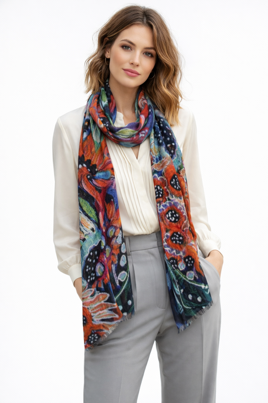 Bohemian Meadow Bloom – Merino Wool Artistic Floral Scarf