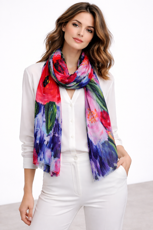 Blossom Brush Symphony – Merino Wool Winter Scarf
