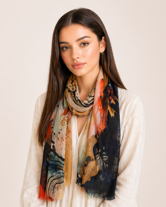 Abstract Merino Silk Designer Scarf