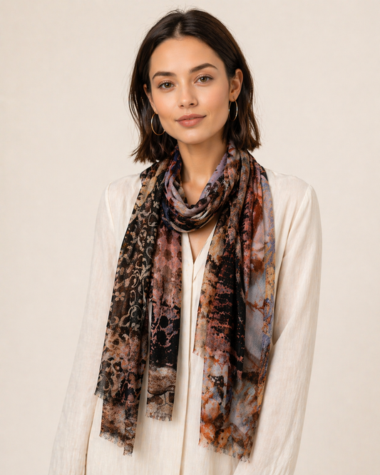 Ancient Fossil Art Merino Silk Designer Scarf