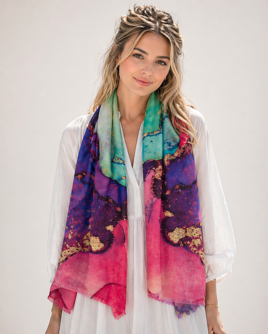 Abstract Print Merino Silk Designer Scarf
