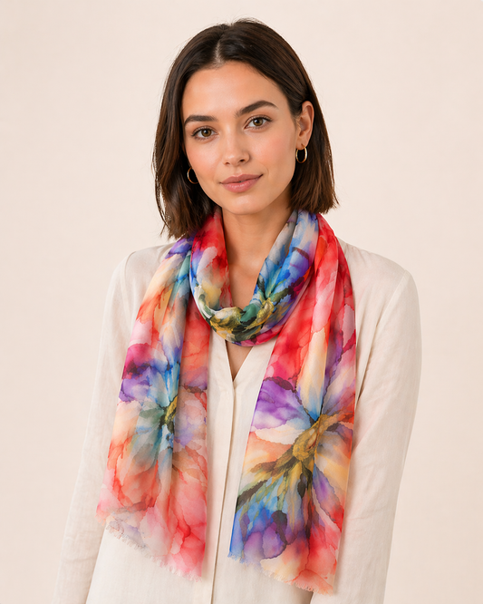 Bufanda de diseño de seda modal con estampado floral de acuarela