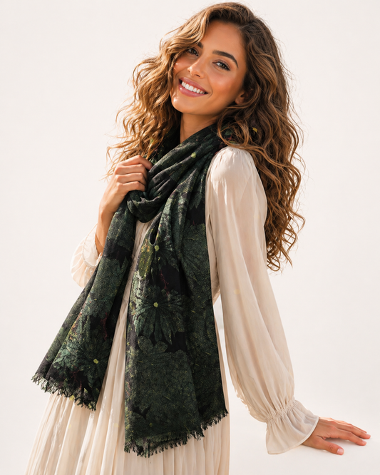 Verdant Canopy Noir – Fine Merino Scarf