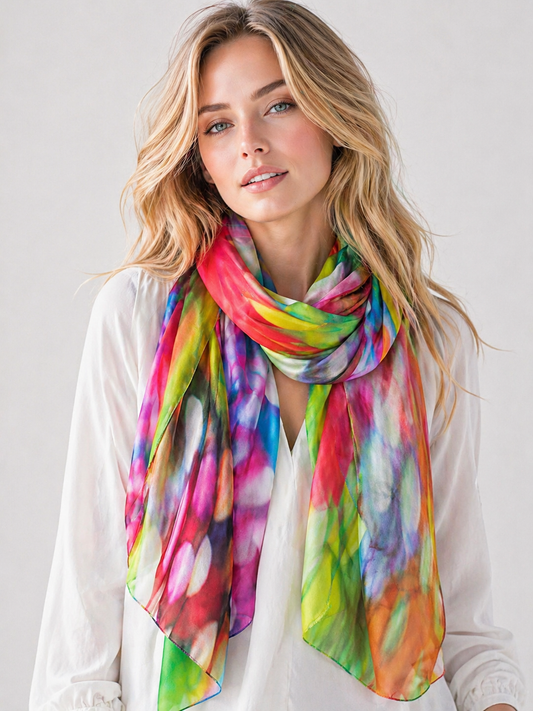 Rainbow Burst Abstract Multicolour Cotton Modal Designer Scarf | Vibrant Brushstroke Wrap