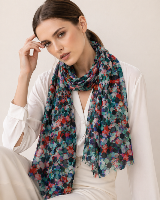 Mosaic Mirage Abstract Scarf – Pure Silk Designer Wrap | Multicolour Geometric Print