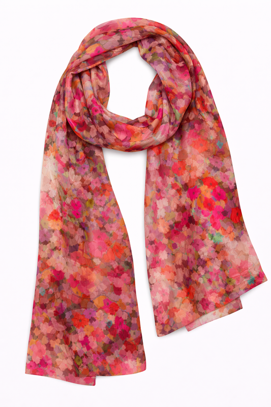 Rose Mosaic Silk Scarf – Abstract Floral Texture Print