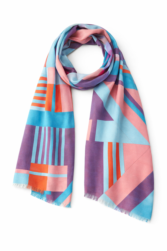 Geometrical Fine Twill Merino Silk Designer Scarf