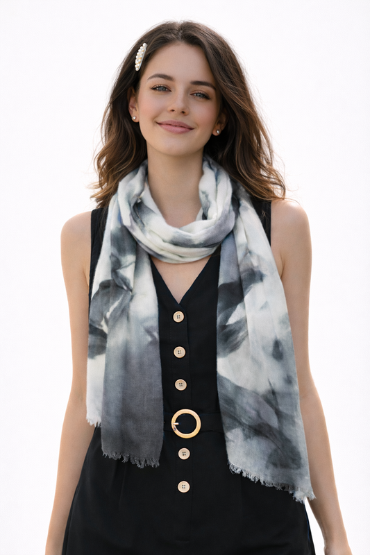 Wild Stallion Monochrome Animal Scarf – Modal Silk Designer Wrap | Black & White Horse Print