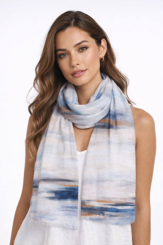 Coastal Haze Abstract Cotton Modal Scarf