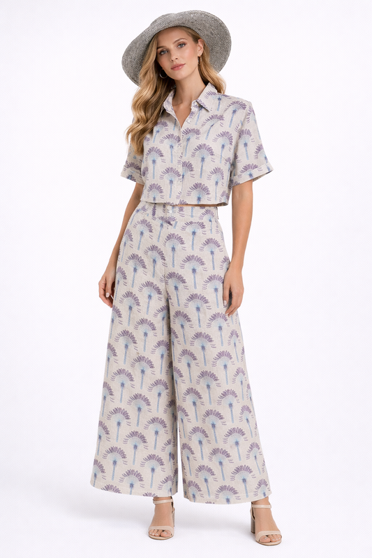 Lavender Palm Viscose Net Cord Set – Elegant Botanical Co-Ord