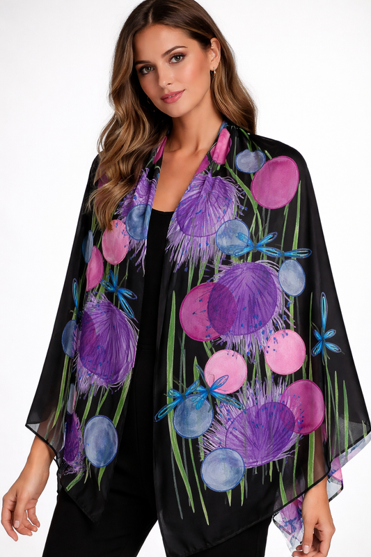 Midnight Bloom Garden Cotton Modal Scarf